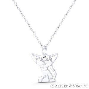 Sitting Cat Animal Lover Charm Pendant in .925 Sterling Silver